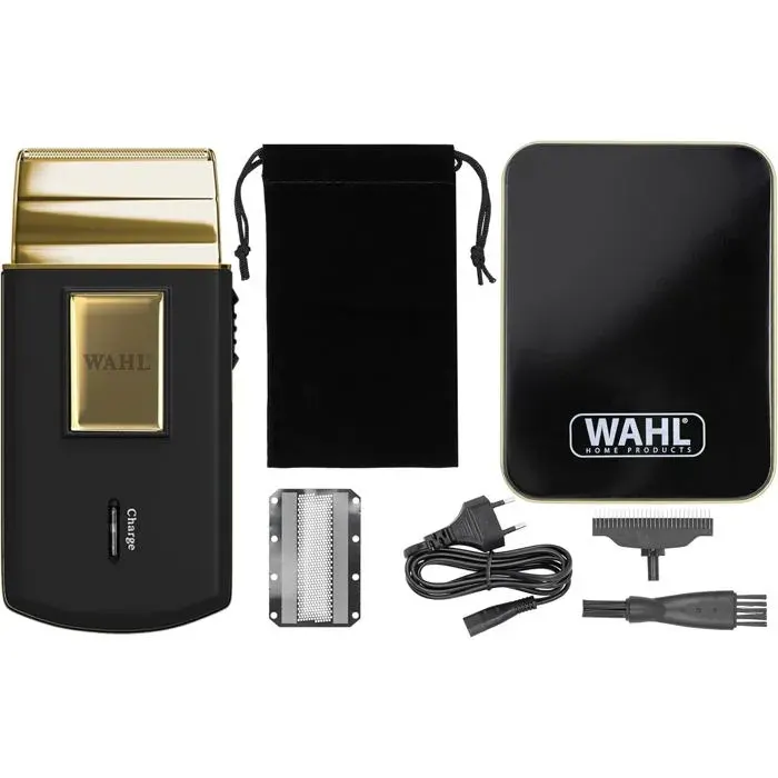 Wahl Travel Shaver Gold - Rasoir sans fil rechargeable (voyage/barbe/cheveux) format compact