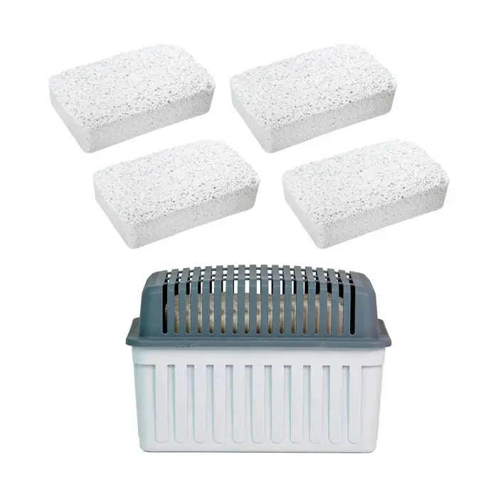 WENKO Déshumidificateur dair + 4 Blocs à granulés x 1000g Absorbeur dHumidité & Odeurs Salle de Bain Chambre - 50m² Gris