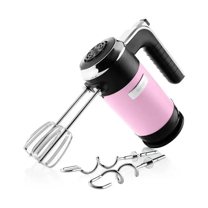 Westinghouse Retro Batteur à main 350 W 6 vitesses + turbo fouets crochets et support Rose