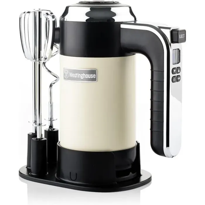Westinghouse Retro Batteur à Main 350W 6 Vitesses + Turbo Fouets & Crochets Boîte de Rangement Design Ergonomique Beige