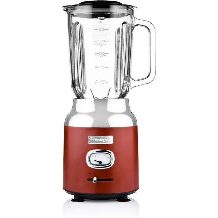 Westinghouse Retro Blender Sur Socle 1.5 L Mixeur à Smoothies et Broyeur à Glace 4 Vitesses Bol en Verre 600 W Sans BPA Rouge