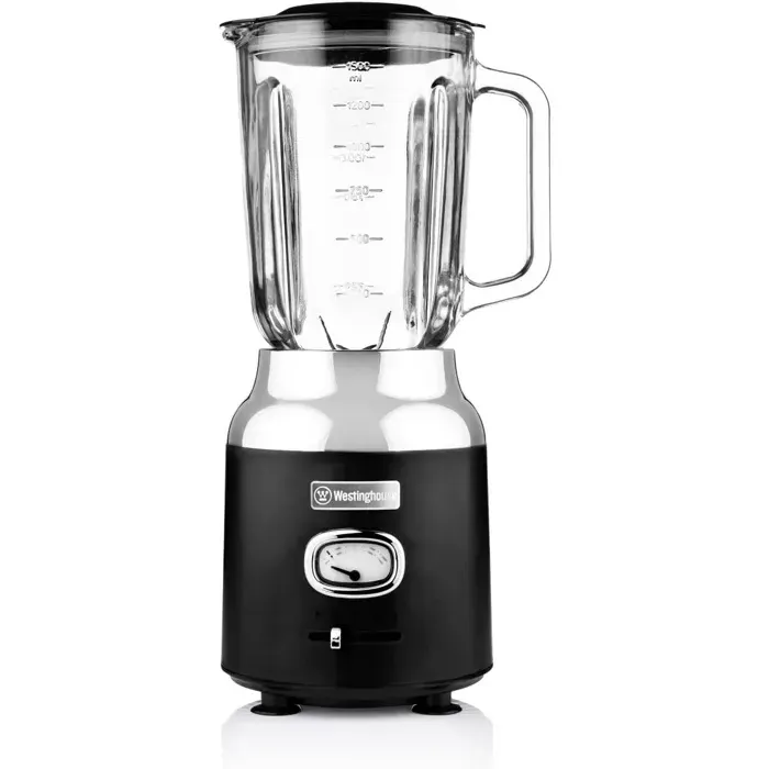 Westinghouse Retro Blender Sur Socle 1.5 L Mixeur à Smoothies et Broyeur à Glace 4 Vitesses Bol en Verre 600 W Sans BPA Noir