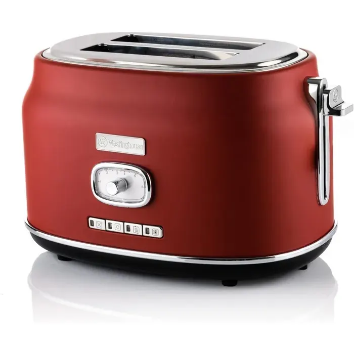 Westinghouse Retro Grille-Pain 2 Tranches Fentes Larges Support Chauffant Réglage Brunissage 815W Acier Inoxydable Rouge