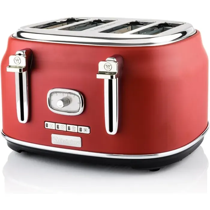Westinghouse Retro Grille-Pain 2 Tranches Fentes Larges Support Chauffant Réglage Brunissage 815W Acier Inoxydable Rot