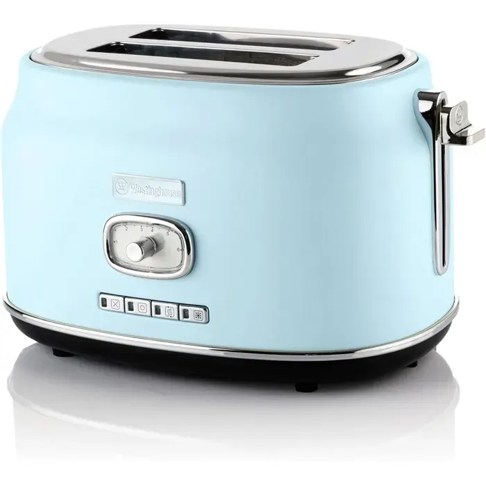 Westinghouse Retro Grille-Pain 2 Tranches Fentes Larges Support Chauffant Réglage Brunissage 815W Acier InoxydableBleu
