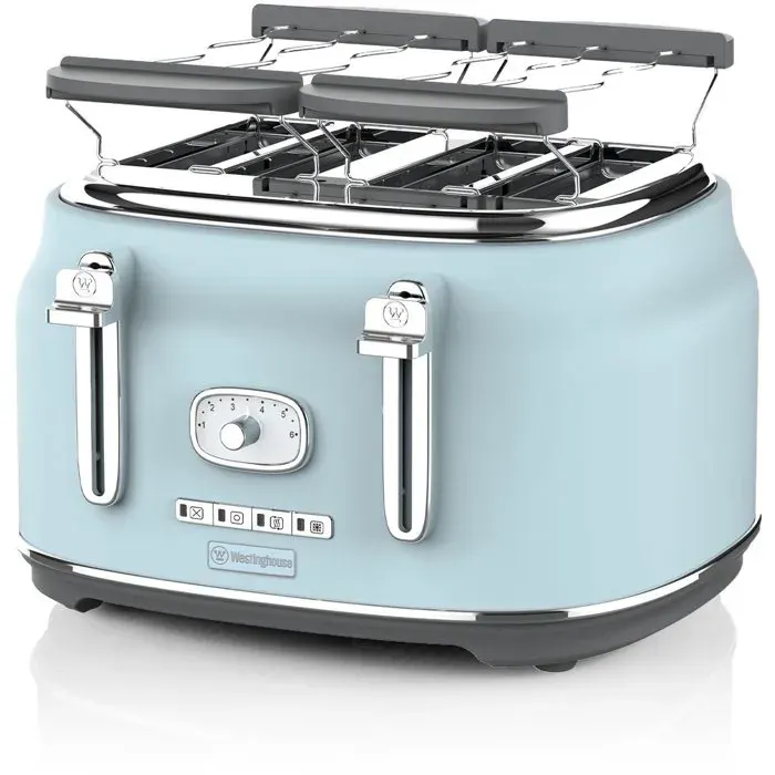 Westinghouse Retro Grille-pain 4 fentes 1750 W fentes larges et support Bleu