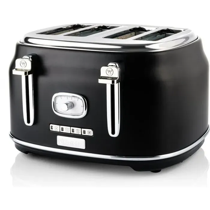 Westinghouse Retro Grille-pain 4 fentes 1750 W fentes larges et support Noir