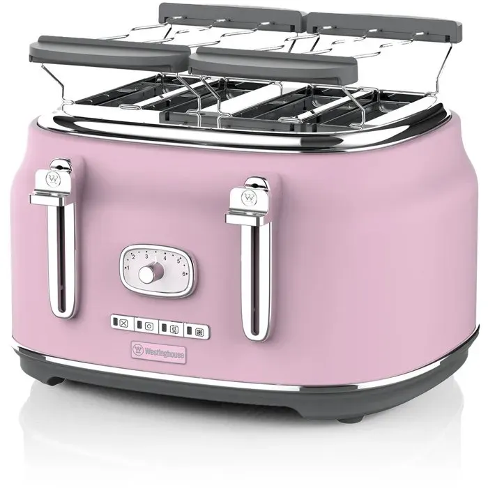 Westinghouse Retro Grille-pain 4 fentes 1750 W fentes larges et support Rose