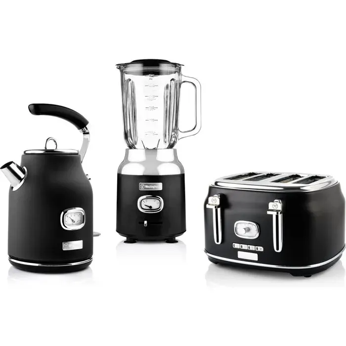 Westinghouse Retro Set 3 pièces bouilloire 17 L grille-pain 4 fentes et blender 15 L Noir
