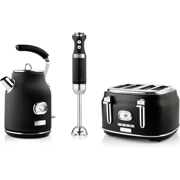 Westinghouse Retro Set 3 pièces bouilloire 17 L grille-pain 4 fentes et mixeur plongeant Noir
