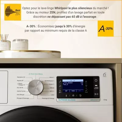 Whirlpool - Lave Linge Hublot W7x89bsilencefr - 8 Kg - 1400 Tr/Min - Classe A - Moteur Induction Direct Drive — vue 7