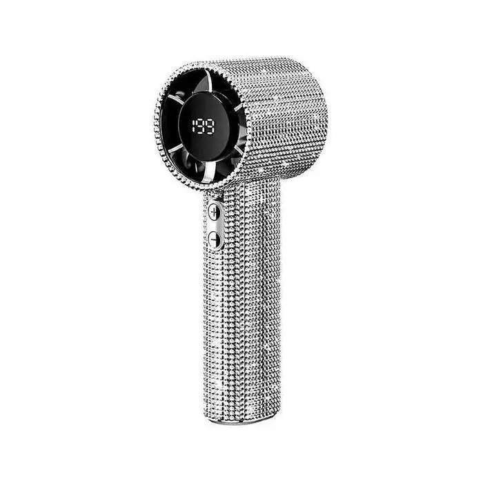 (White)Portable Handheld Turbo Fan Rhinestone Handheld Fan Bling Personal Hand Held Fan