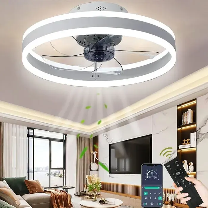 Wild Ventilateurs de Plafond Avec lampe Ventilateur Silencieux Plafond avec Led Lumiere et TélécommandeBedroom 50CM Blanc