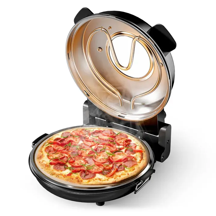 Wiltec Mini four à pizza avec plaque en pierre céramique – 360 x 360 x 180 mm – 400 °C max. – avec Plaque en pierre céramique Ø 32 m