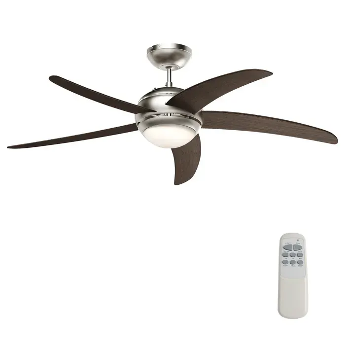 Wiltec Ventilateur de plafond silencieux 70 W 5 pales Ø 136 cm max. 18 m² plafonnier intégré brasseur d’air avec lampe lustre l