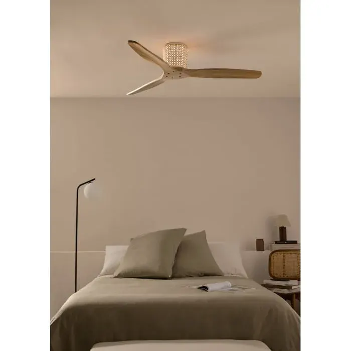 WIND CALM CUSTOM RATTAN - Ventilateur de plafond 40W silencieux Ø132 cm avec éclairage LED dans le corps et la lampe