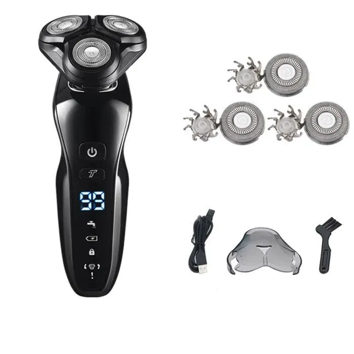 WLISTH Rasoir Electriques Hommes Rasoir Sec et Humide Étanche Rasoir Électrique à Trois Têtes Écran LCD Intelligent Chargement USB