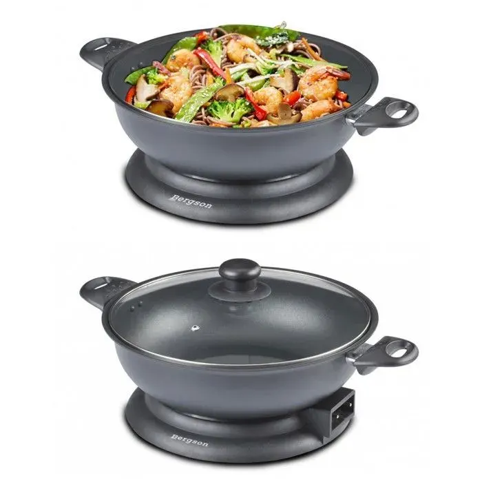 Wok électrique 36 L 1400W Noir - Revêtement antiadhésif cuve détachable Ø32 cm
