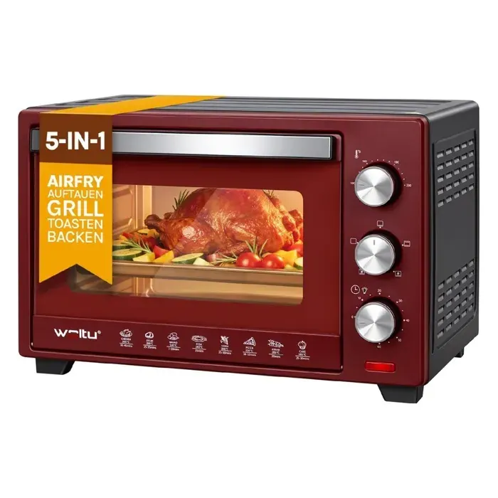 WOLTU Mini Four électrique 28 litres Mini Four à Pizza à Pain grillé avec minuterie 100-230 ℃ 1600WRouge +Noir