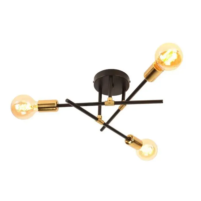 WOTTES E27 Moderne Plafonnier Lustres 3 Lampes Plafonnier Rétro Vintage Noir et Cuivre pour Salon Chambre Cuisine Restaurant