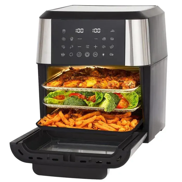 WOVREO Friteuse à air chaud 12 L mini-four multifonction avec rôtissoire 12 fonctions écran tactile LED noir