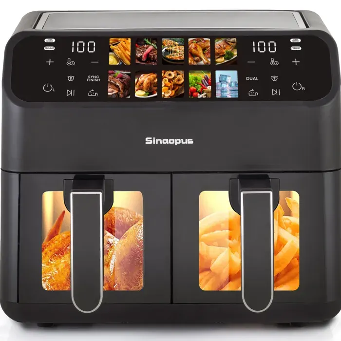 WOVREO Friteuse à air chaud double chambre 9 L 2000 W écran LED tactile noir