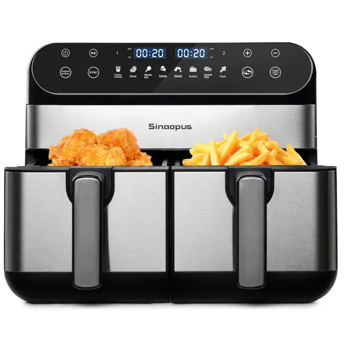 WOVREO Friteuse sans huile 10 L XXL Dual Zone double panier 2400 W LED Touchscreen 8 programmes Noir — coloris Noire
