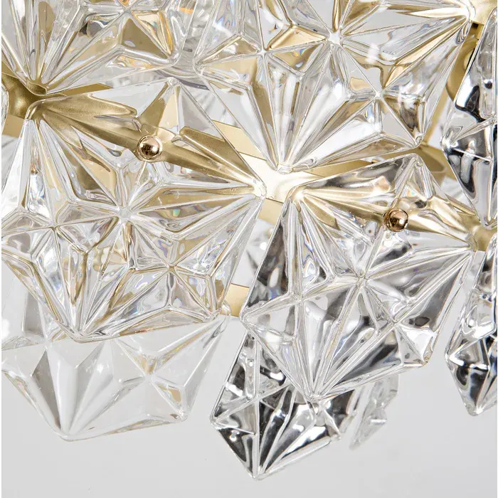 WOVREO Plafonnier ventilateur cristal 50 x 50 x 295 cm 6 vitesses télécommande métal et verre or