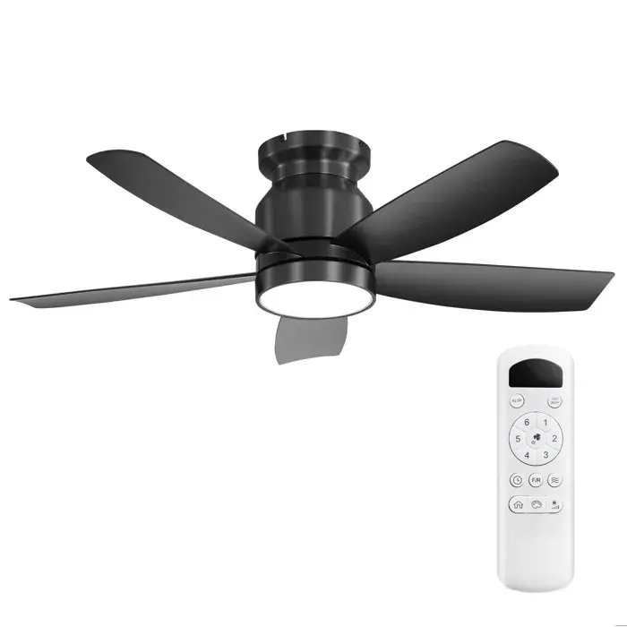 WOVREO Ventilateur de plafond 106 cm avec eclairage LED 18 W telecommande moteur DC reversible 5 pales ABS noir