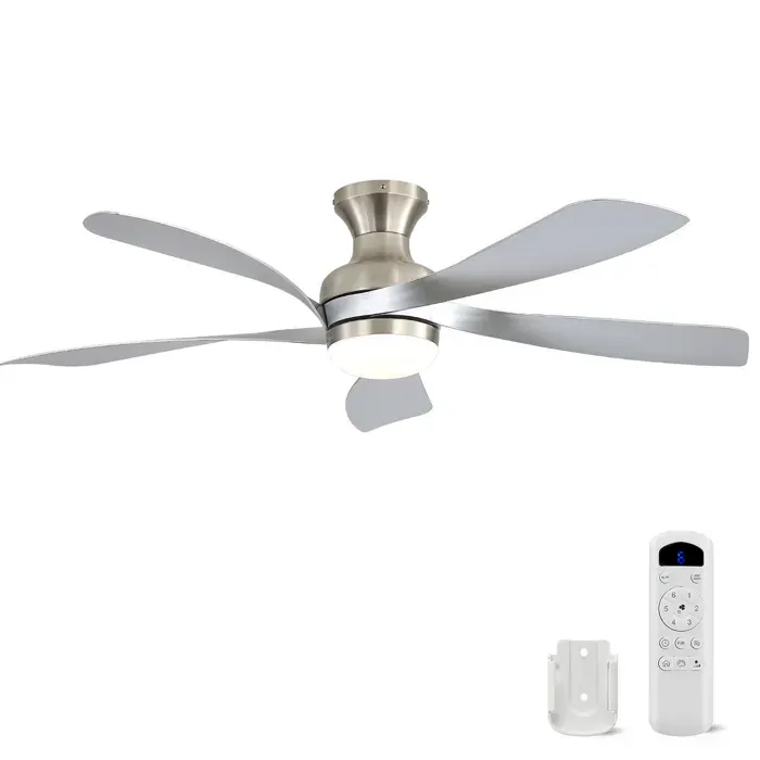 WOVREO Ventilateur de plafond 132 cm 5 pales LED dimmable télécommande moteur DC silencieux nickel brossé et argent — coloris Blanc