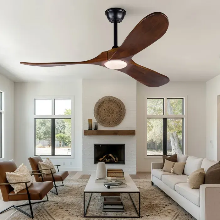WOVREO Ventilateur de plafond 132 cm avec LED 3 pales bois noyer foncé moteur CC réversible — coloris Blanc
