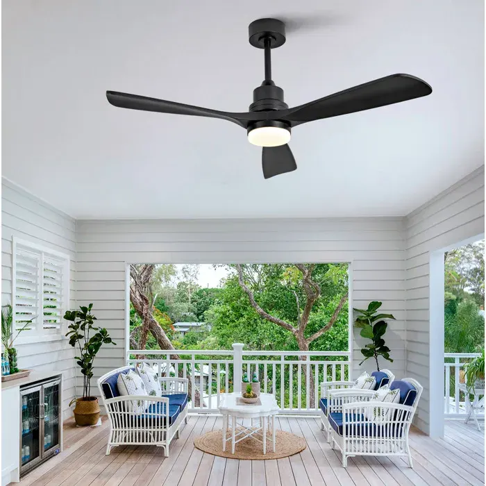 WOVREO Ventilateur de plafond 132 cm noir à 3 pales en bois LED 20 W télécommande