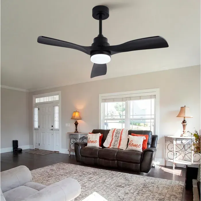 WOVREO ventilateur de plafond 42 pouces avec lumière LED 20 W 3 pales ABS noires télécommande moteur DC réversible