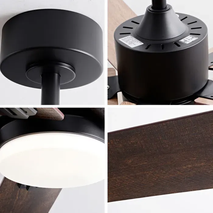 WOVREO ventilateur de plafond 42 pouces avec lumière LED 20 W télécommande 6 vitesses réversible noir et noyer foncé