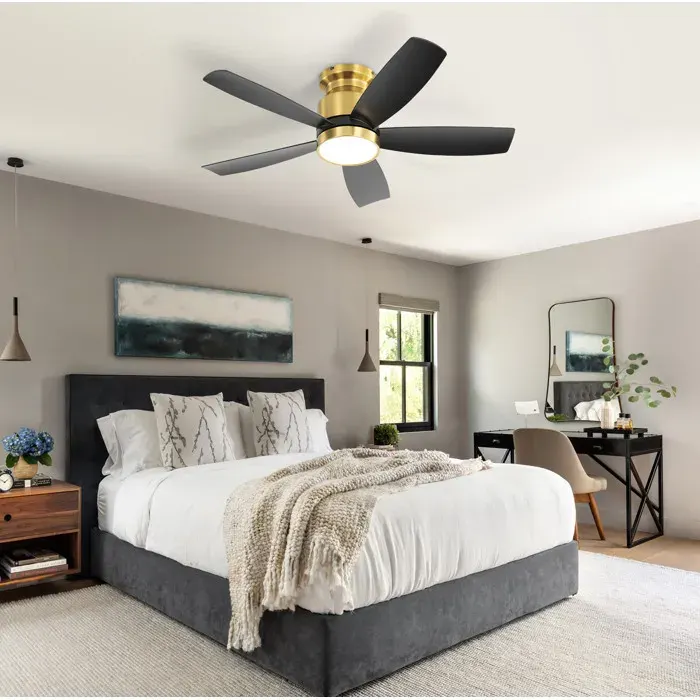 WOVREO Ventilateur de plafond 42 pouces DC réversible télécommande 3 couleurs de lumière 6 vitesses ABS noir et doré