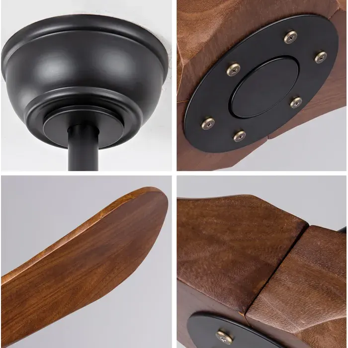 WOVREO Ventilateur de plafond 42 pouces sans éclairage 3 pales en bois massif télécommande noir et noyer foncé