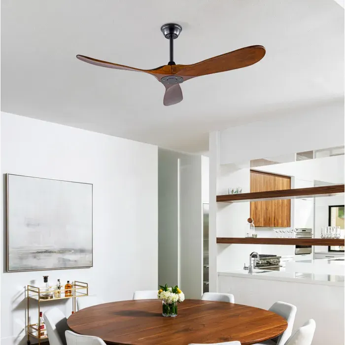 WOVREO Ventilateur de plafond 52 pouces 3 pales bois massif design hélice sans éclairage noir et noyer