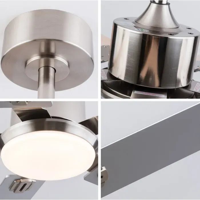 WOVREO Ventilateur de plafond 52 pouces avec eclairage LED telecommande 5 pales bois/argent nickel