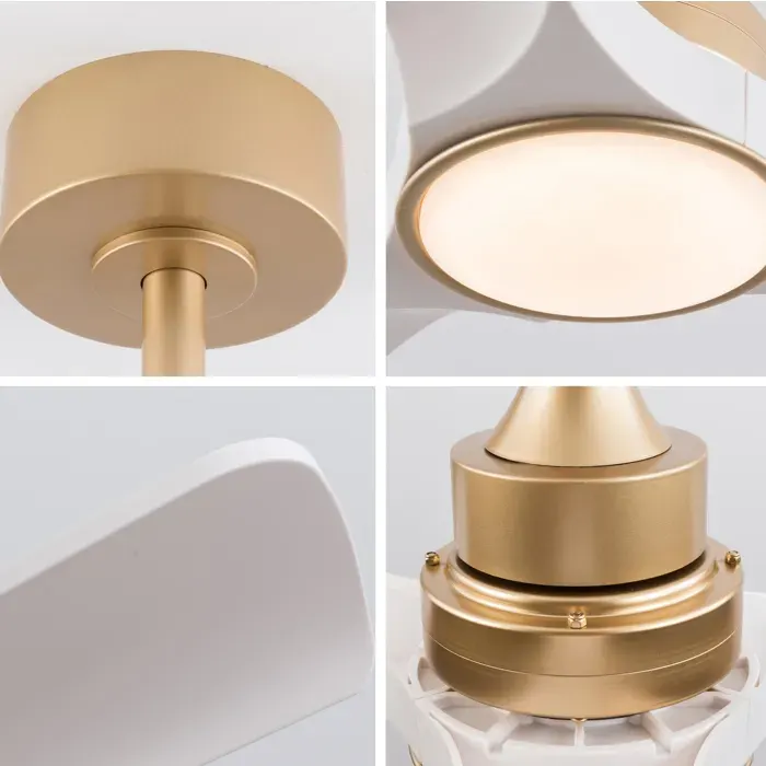 WOVREO Ventilateur de plafond 52 pouces avec lumière télécommande moteur DC réversible 3 pales ABS blanc et or