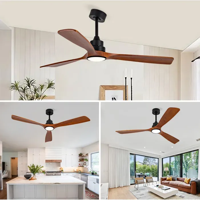 WOVREO Ventilateur de plafond avec lumière LED intégrée télécommande 3 températures de couleur dimmable 6 vitesses noyer noir