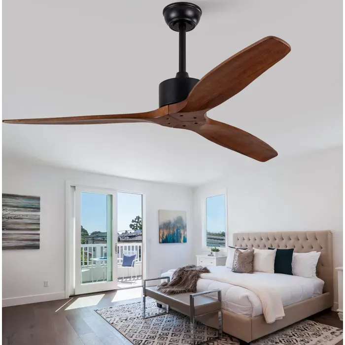 WUVRIE Ventilateur de plafond 52 pouces sans lumière télécommande 3 pales en bois 6 vitesses