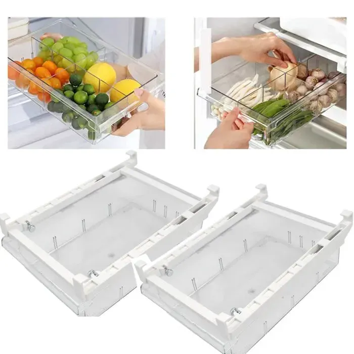 x Fridge Drawer Fridge Storage Box 30.5 x 20 x 9.5 cm Expandable Transparent Fridge Storage Box for Fridge Drawer