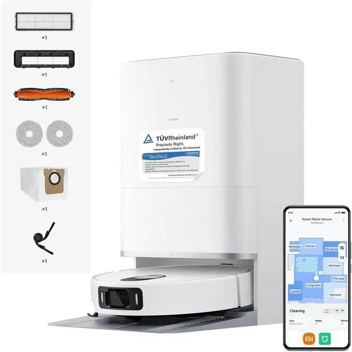 XIAOMI 5 Pro - Aspirateur Robot - 20 000 Pa - IA Évitement dobstacles - Brosse et serpillière Extensibles - Nettoyage à Eau Chaude