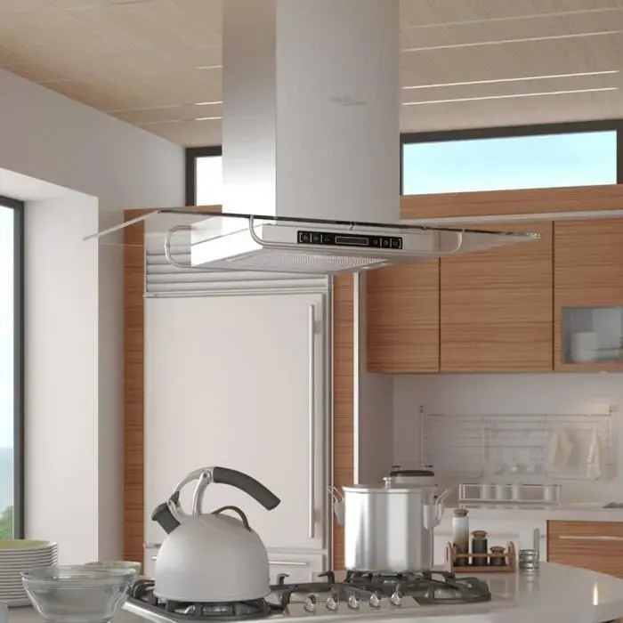 XIXI Hotte avec affichage LCD Hottes aspirantes Argent en Acier inoxydable et verre — coloris Argente