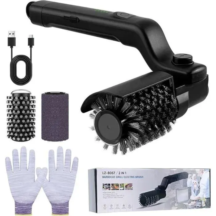 XJYDNCG Brosse Électrique Barbecue Sans Fil Nettoyeur Gril Rechargeable 3 Vitesses avec 2 Brosses Inox BBQ Camping Jardin BARBECUE