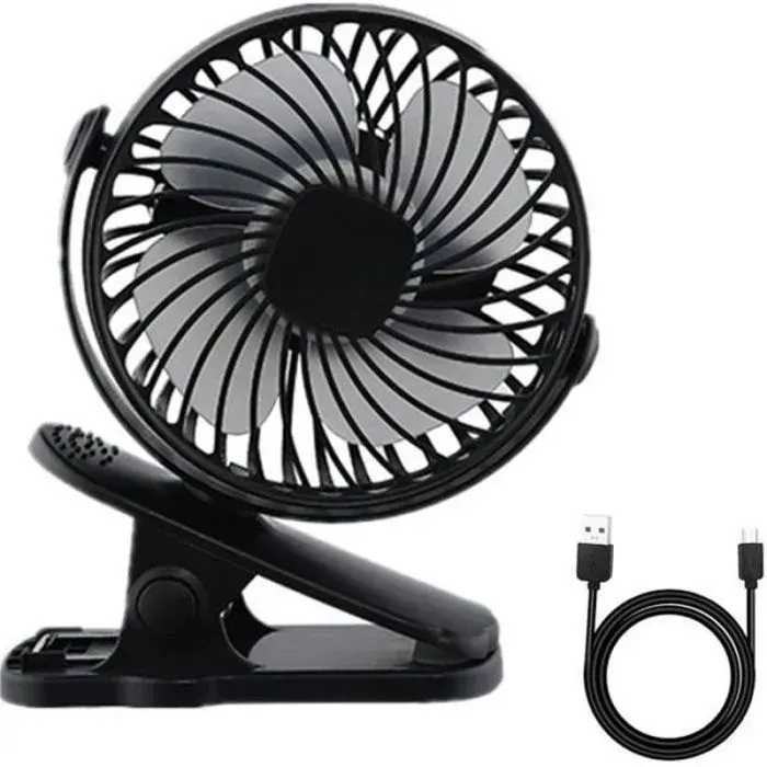 XJYDNCG Ventilateur à clip USB rechargeable 360° silencieux - mini portable 1200 mAh noir VENTILATEUR