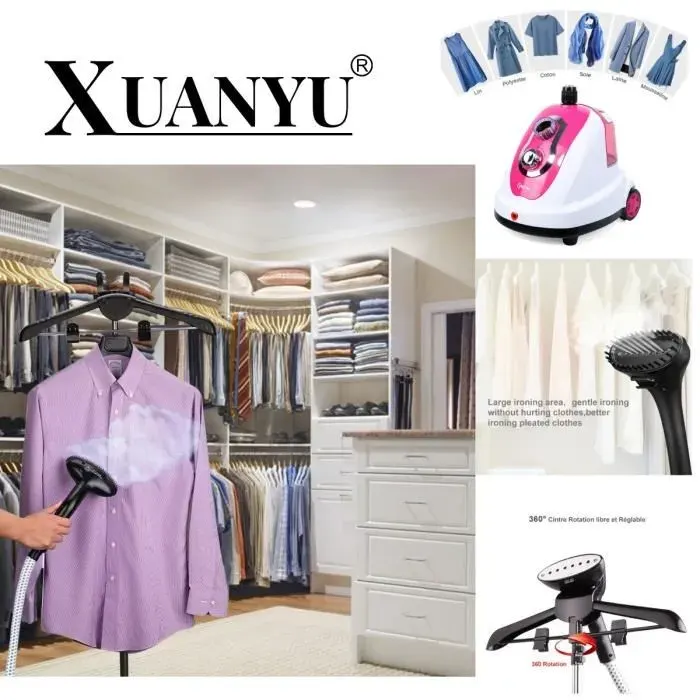 XUANYU Défroisseur Vertical professionnel 1700W - 2 en 1 Vapeur Portable pour Vêtements - Rose