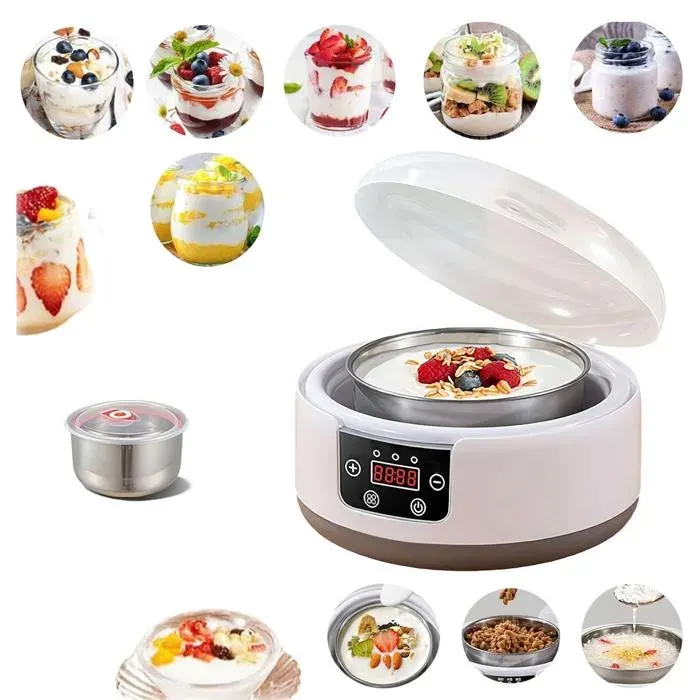 Yaourtière 1.2l avce 5 pots et - TepidBee - 1 pot acier inoxydable température réglable pour faire du yaourt et garder au chaud ya