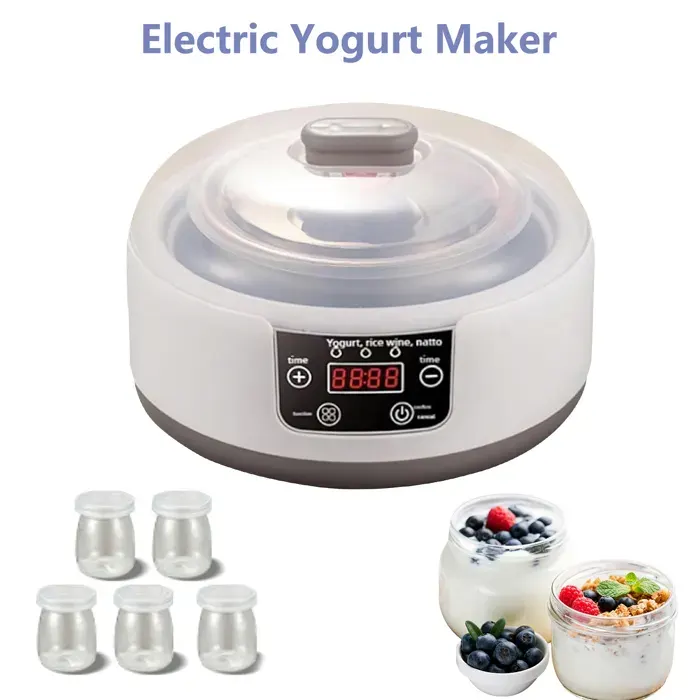 Yaourtière Électrique 1200 ml 15W 5 Pots Verre & Écran Tactile Acier Inox Réglage Température Auto