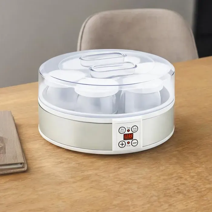 Yaourtière électrique blanche 7 pots en verre de 180 ml thermostat réglable - Blanc Plastique 24 x 24 x 13 cm Ref 28QXZ8